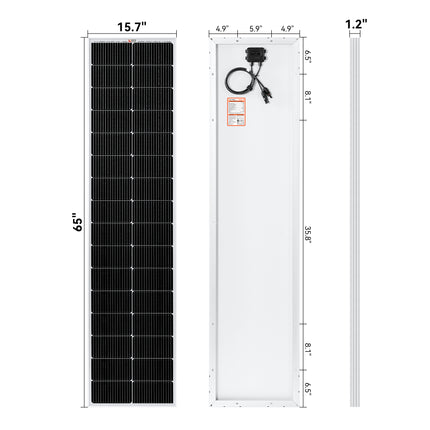 RICH SOLAR |130 Watt 12V Compact Narrow Panel for Vans, Campers, Boats | UL Certified