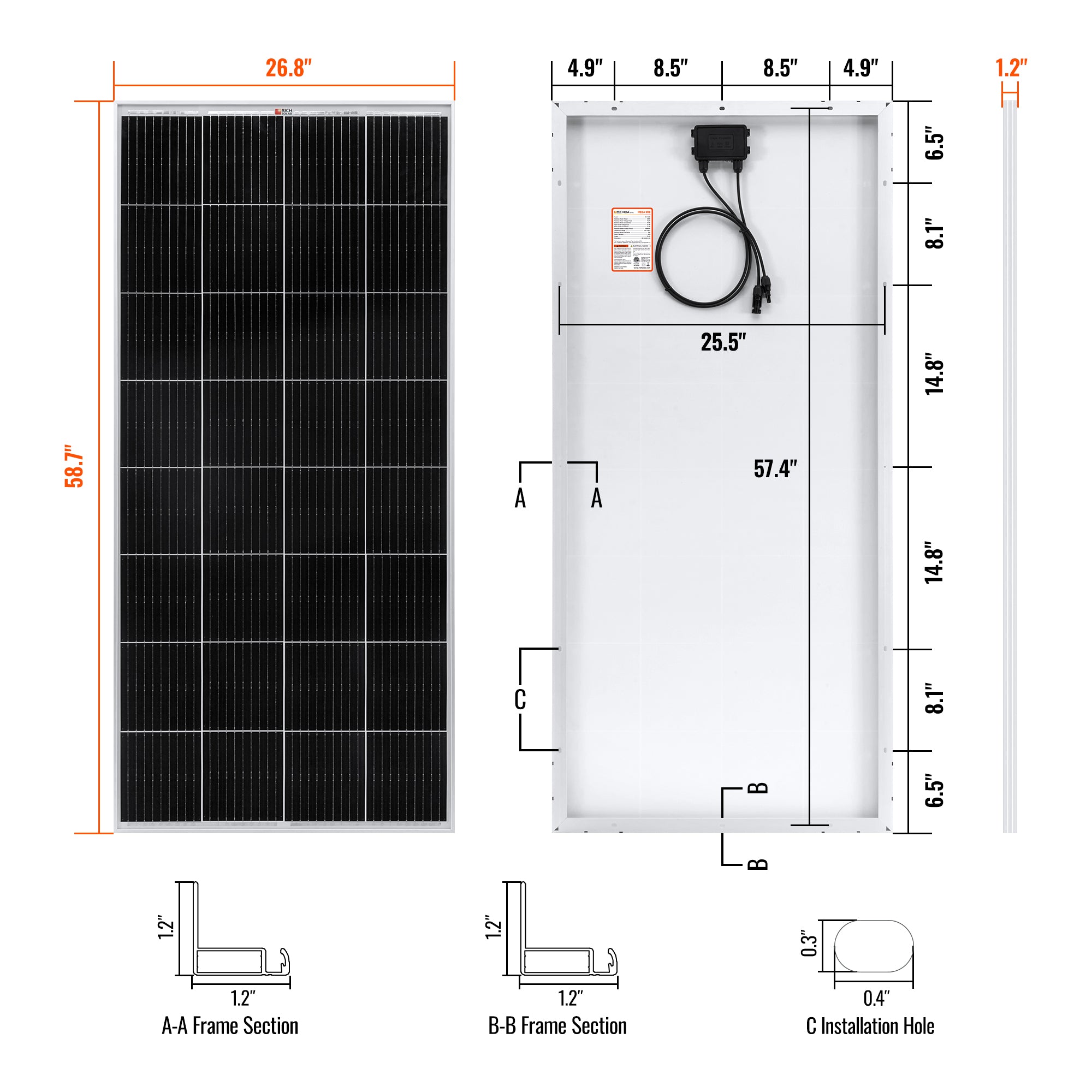 RICH SOLAR | 200 Watt 12V Off-Grid Solar Panel | 25-Year Output Warranty | UL Certified