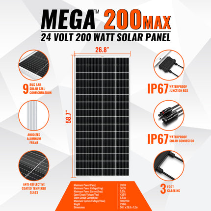 RICH SOLAR | 200 Watt 24 Volt Off-grid Solar Panel | 25-Year Output Warranty | UL Certified