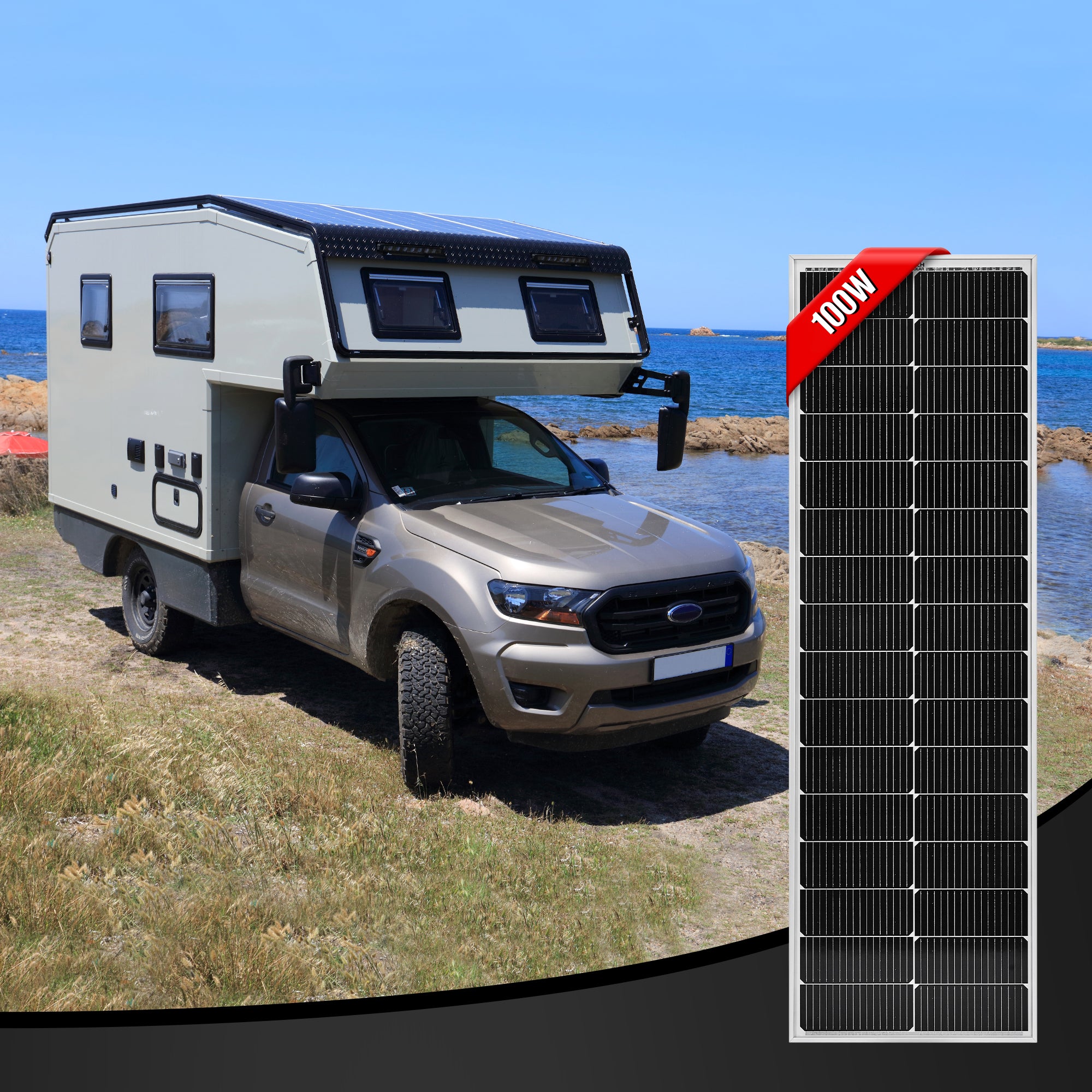 RICH SOLAR | 100 Watt 12V Compact Off-Grid Narrow Solar Panel for Campers, Overlanders, Boats | 25-Year Output Warranty | UL Certified