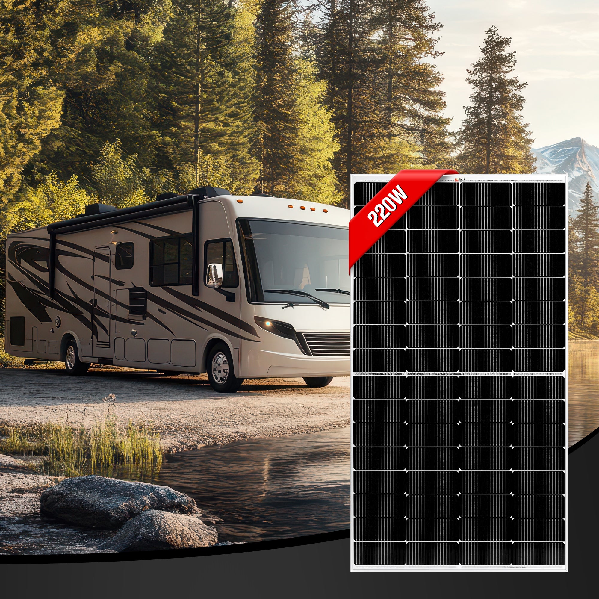 RICH SOLAR | 220 Watt 12V Off-Grid Solar Panel for RVs, Cabins, Boats | 25-Year Output Warranty | UL Certified