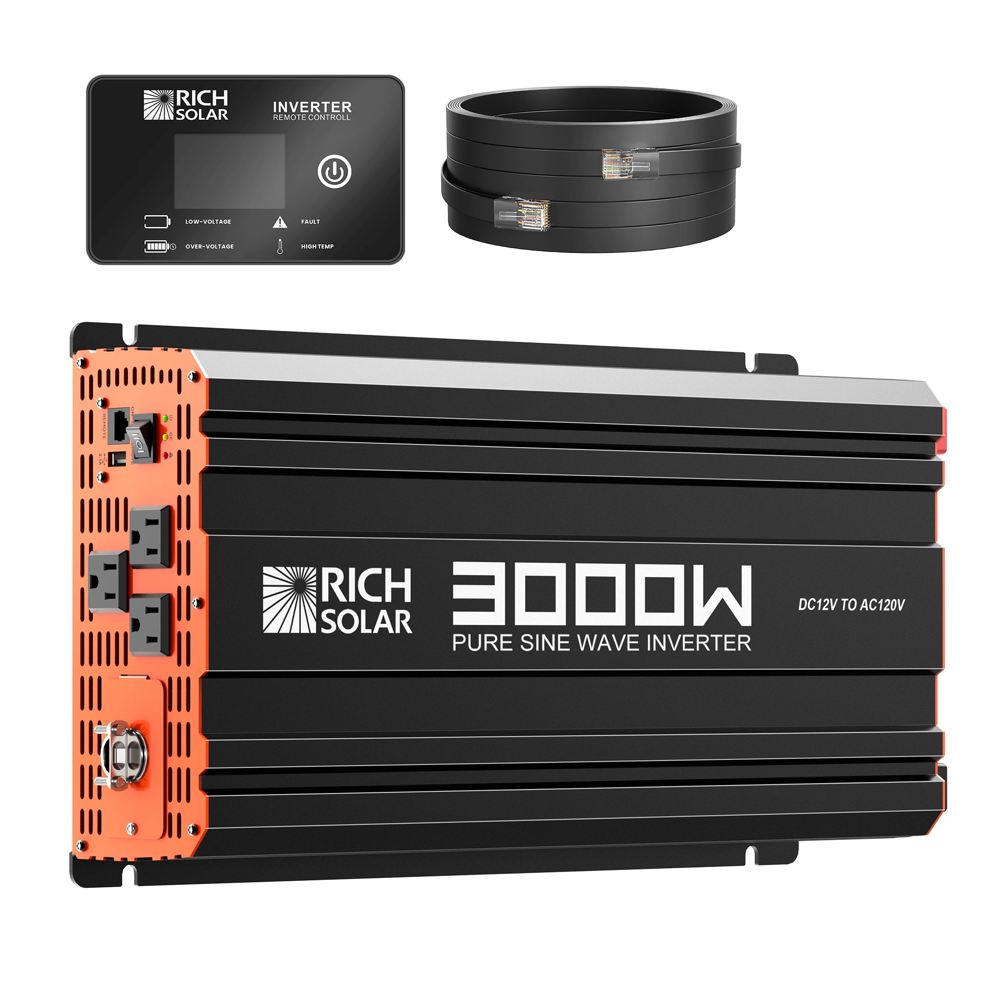 RICH SOLAR | 3000 Watt (3kW) 12 Volt Industrial Pure Sine Wave Inverter