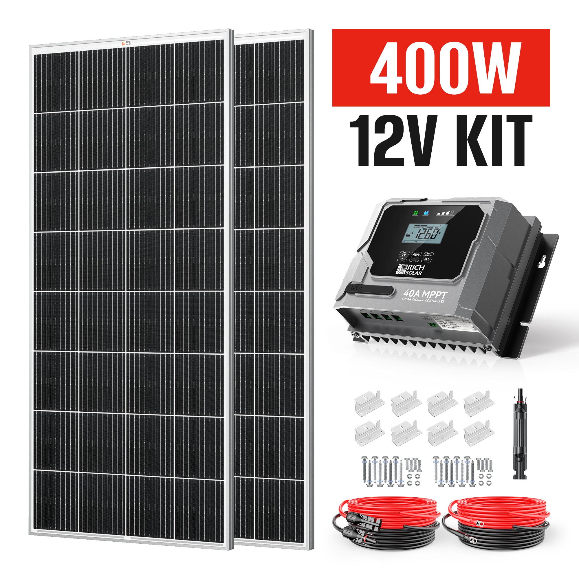 400 Watt 12 Volt Solar Premium Kit with 40A MPPT Charge Controller