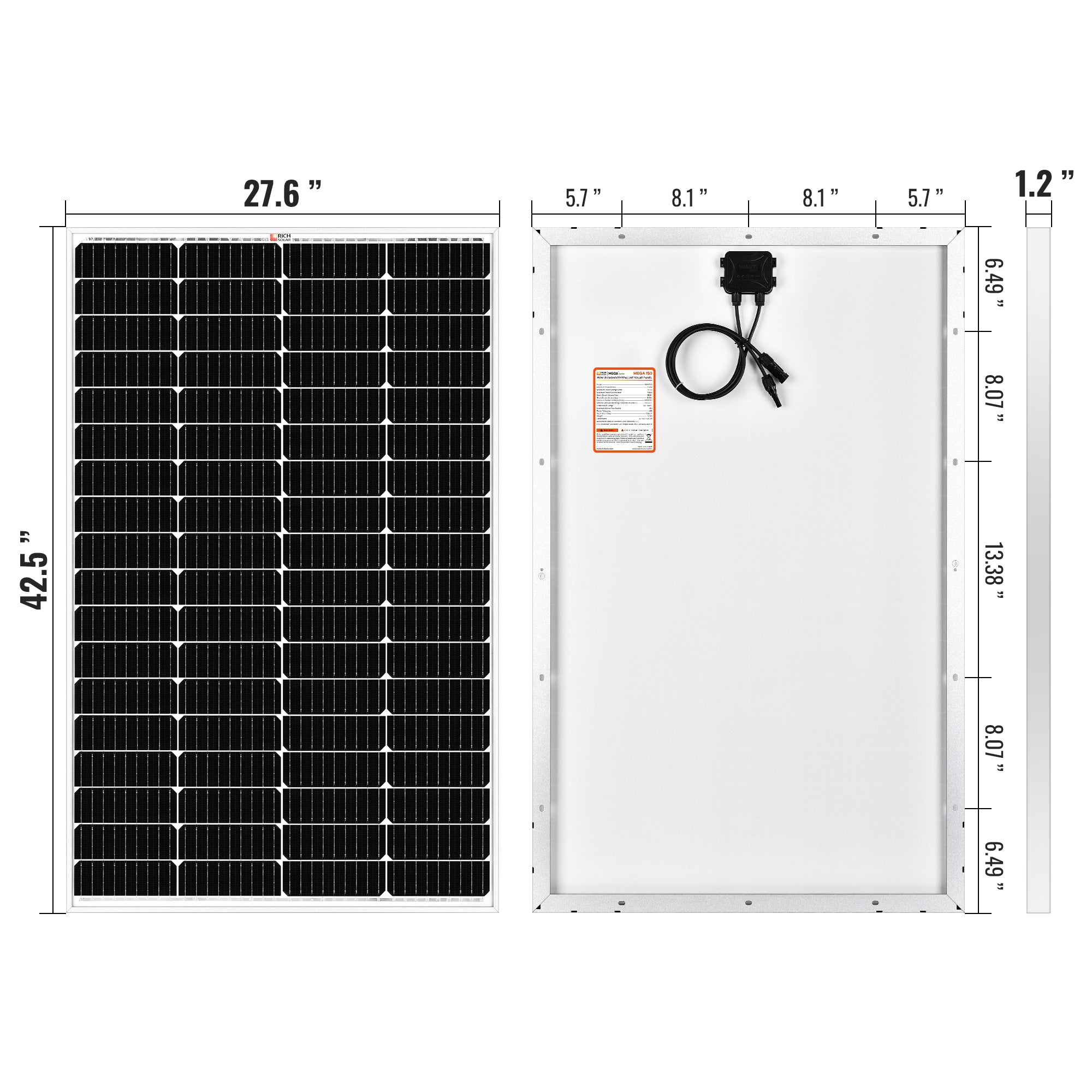 RICH SOLAR | 150 Watt 12V Solar Panel | 25-Year Output Warranty | UL Certified