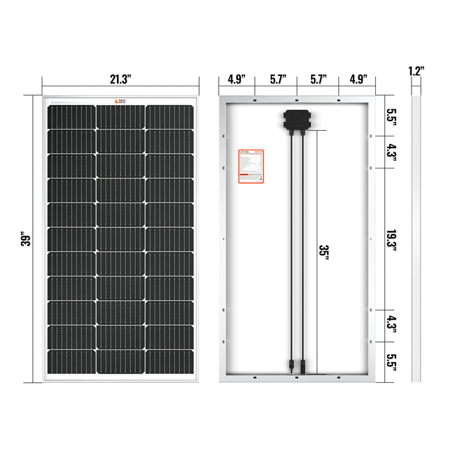 Rich Solar 100 Watt 12V Black Solar Panel | 25-Year Output Warranty | UL Certified