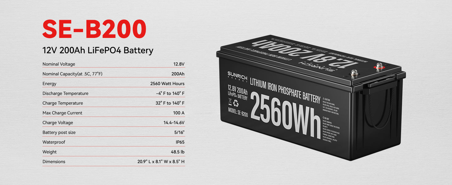 Sunrich Energy 12V 200Ah lithium batteries SE-B200