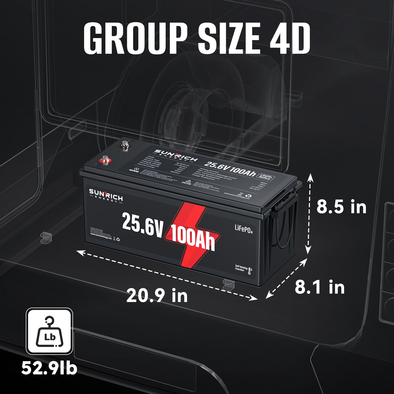 24V 100Ah LiFePO4 Battery (Self-Heating Function)