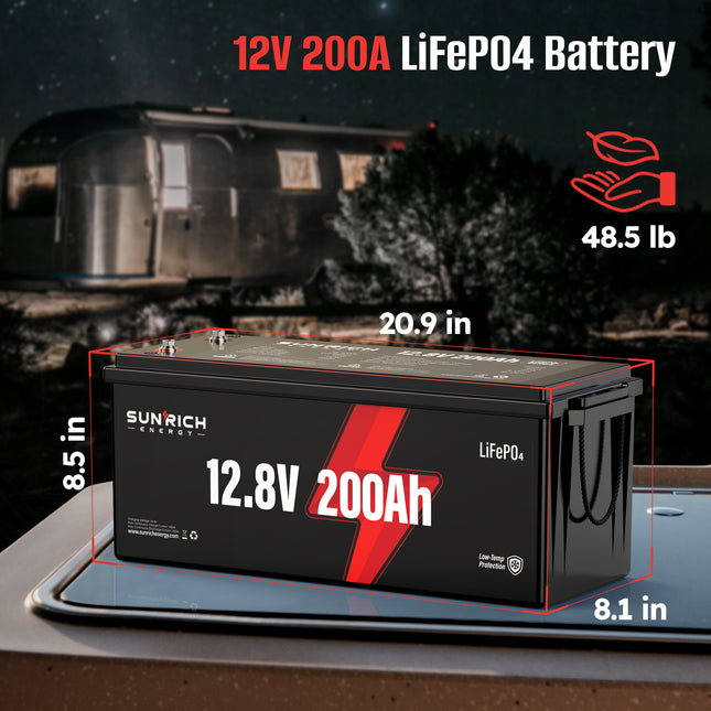 12.8V 200Ah Group 4D Lithium Iron Phosphate Battery | Low Temp Cutoff | Best 2560Wh LiFePO4 Battery for RV, Van, Trailer, Cabin and Home Storage