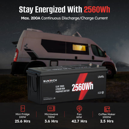 12.8V 200Ah Group 4D Lithium Iron Phosphate Battery | Low Temp Cutoff | Best 2560Wh LiFePO4 Battery for RV, Van, Trailer, Cabin and Home Storage